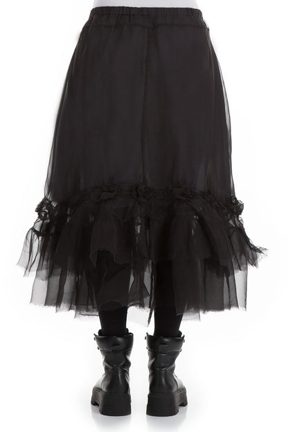Frilled Black Silk Chiffon Skirt 2