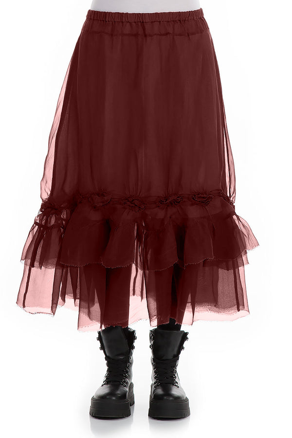 Frilled Burgundy Silk Chiffon Skirt