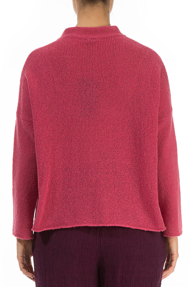 Frilled Neck Berry Rose Wool Cardigan