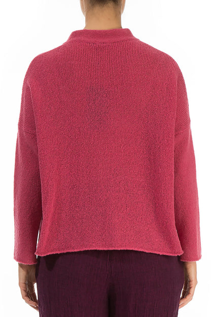 Frilled Neck Berry Rose Wool Cardigan