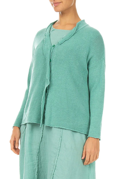 Frilled Neck Mint Linen Cardigan 3