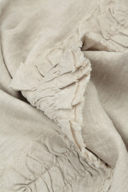 Front Ruffle Natural Linen Blouse 7