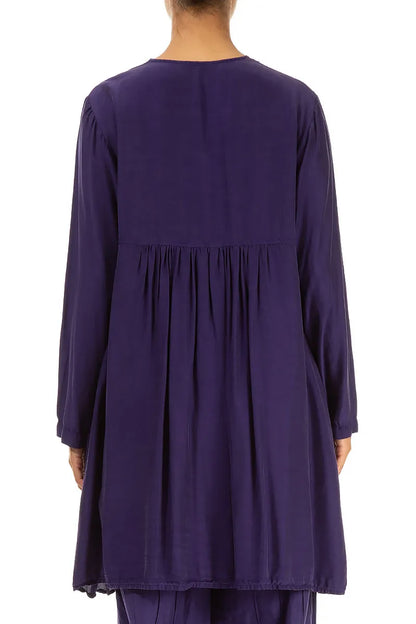 Front Tucks Royal Purple Silk Bamboo Tunic 2