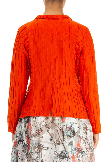 Gathered Sides Crinkled Flame Orange Silk Jacket 3