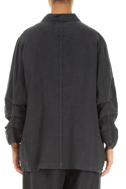Gathered Graphite Linen Jacket 2