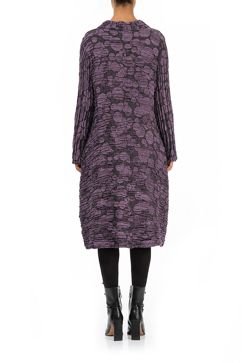 Gathered Neck Deep Plum Circle Silk Linen Dress