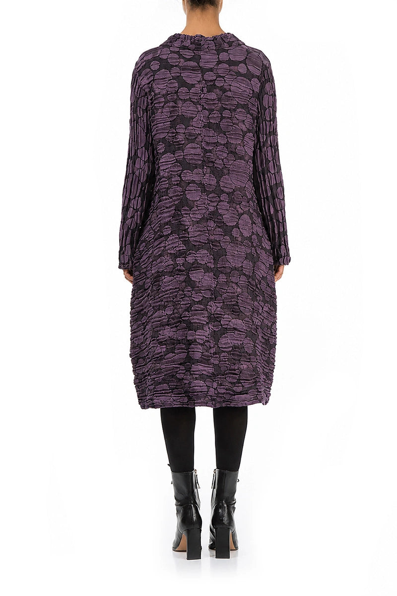 Gathered Neck Deep Plum Circle Silk Linen Dress 2