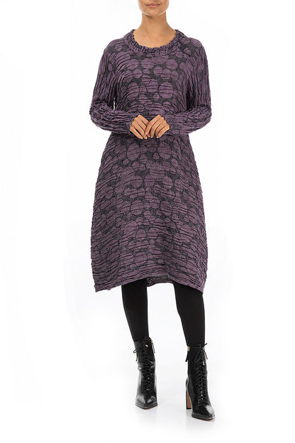 Gathered Neck Deep Plum Circle Silk Linen Dress
