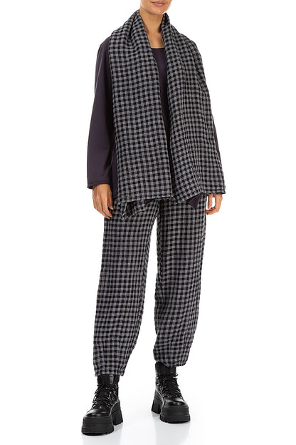 Grey Check Linen Scarf 2
