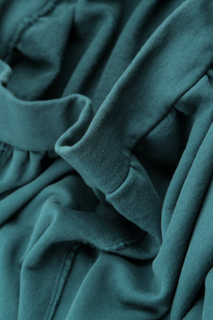 High Collar Deep Turquoise French Terry Cotton Jacket
