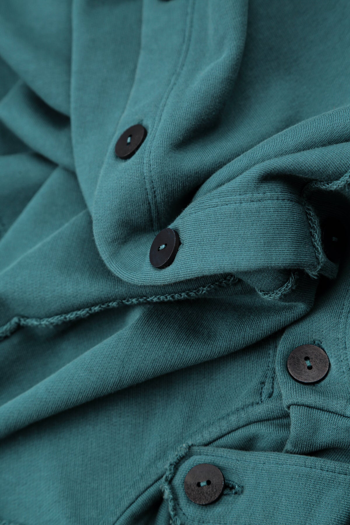 High Collar Deep Turquoise French Terry Cotton Jacket