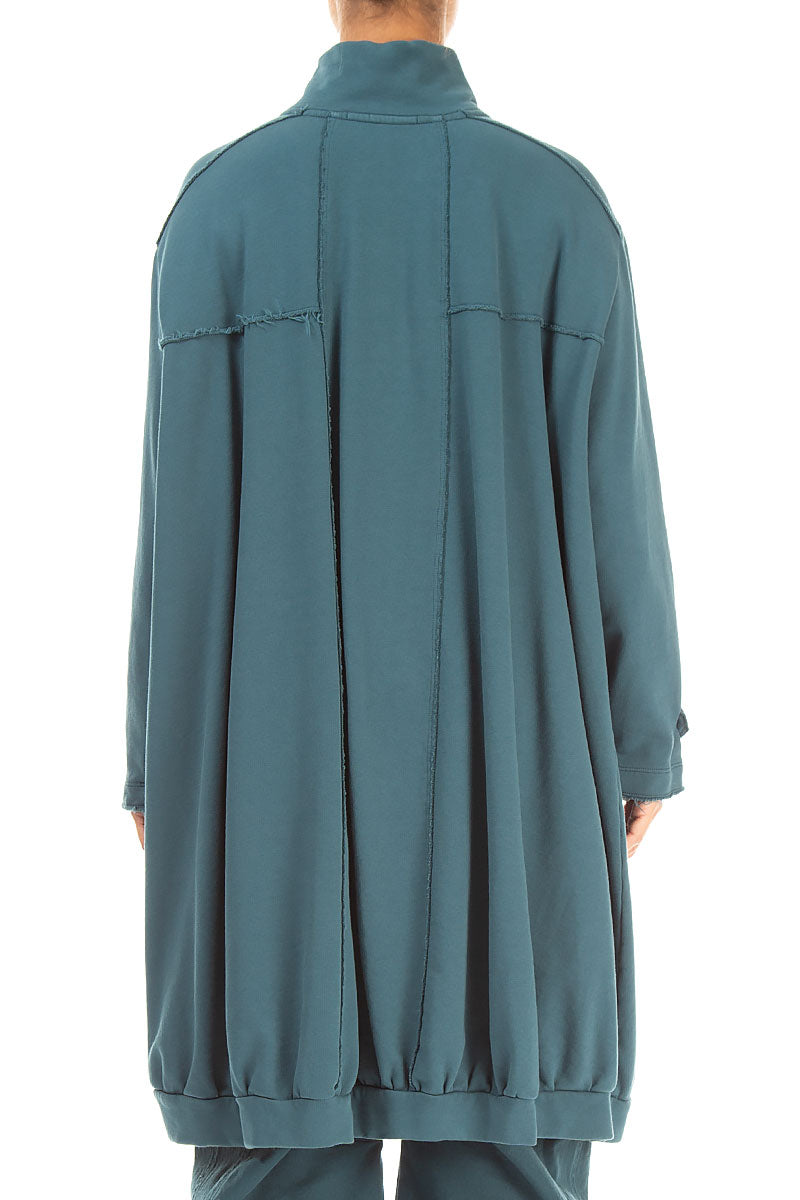 High Collar Deep Turquoise French Terry Cotton Jacket