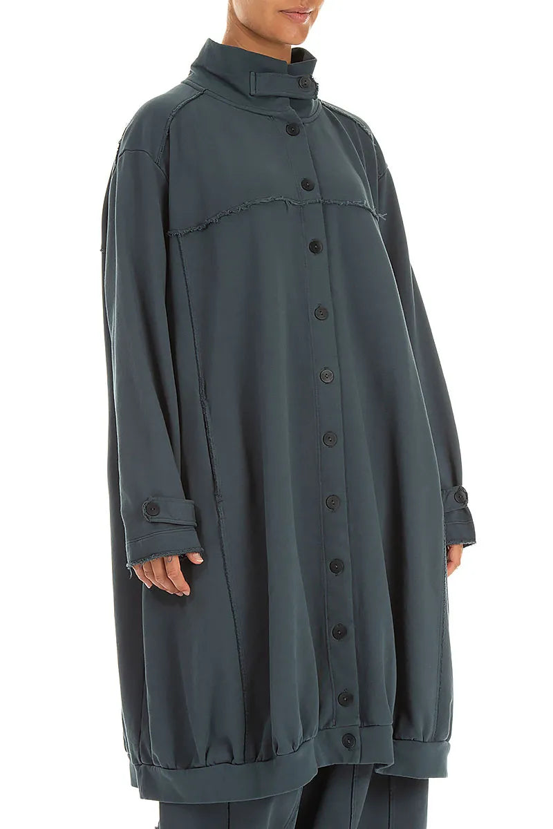 High Collar Slate French Terry Cotton Jacket