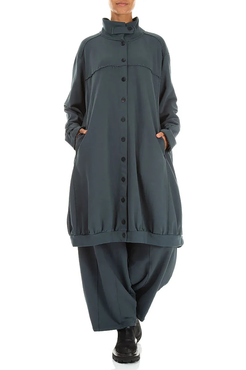 High Collar Slate French Terry Cotton Jacket