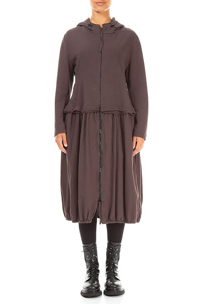 Hooded Truffle Brown Cotton Jacket Dress