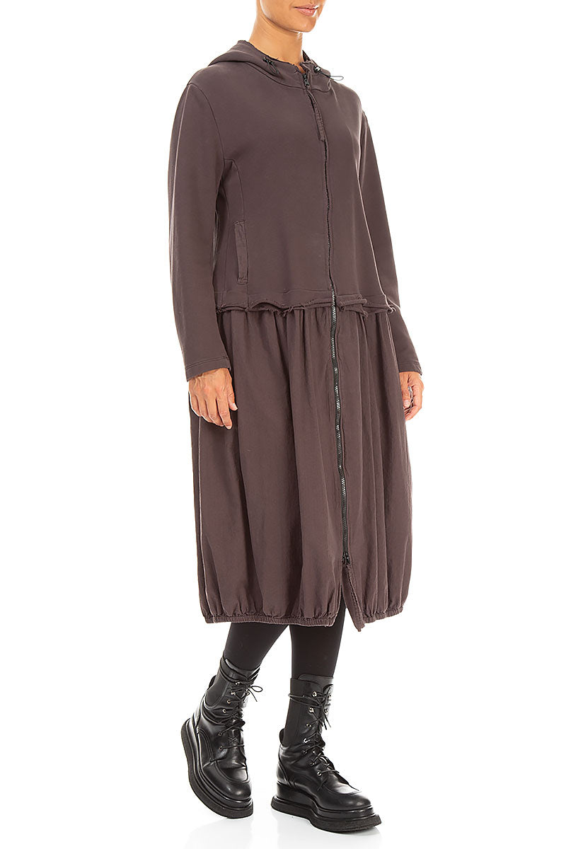 Hooded Truffle Brown Cotton Jacket Dress