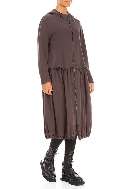 Hooded Truffle Brown Cotton Jacket Dress