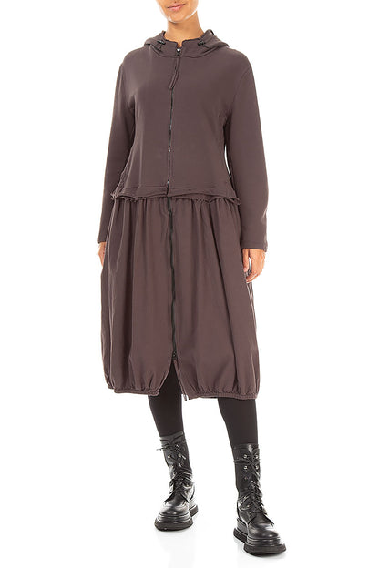 Hooded Truffle Brown Cotton Jacket Dress