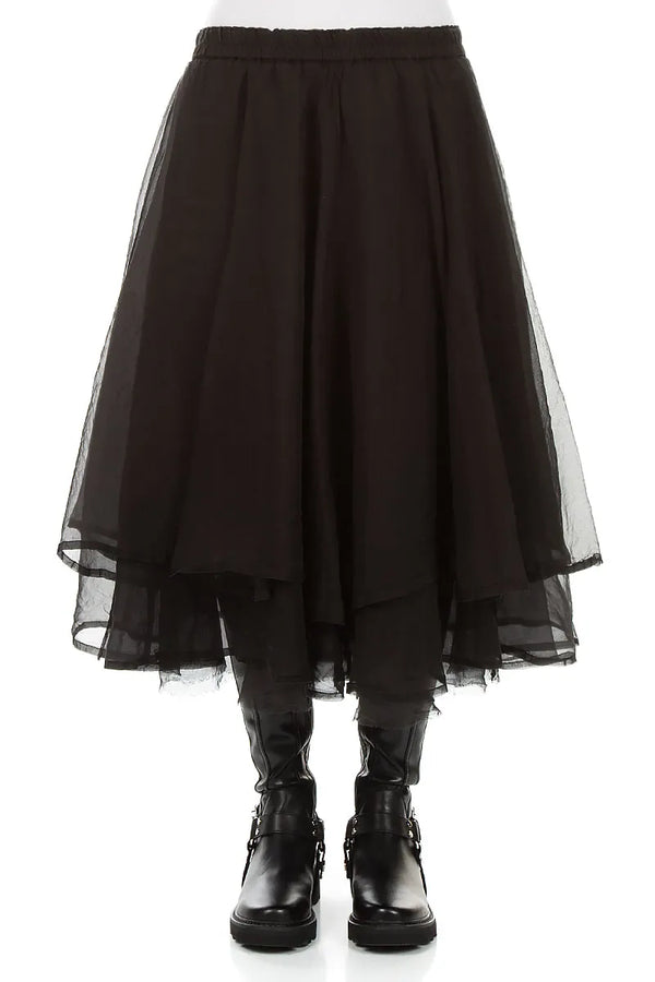 Layered Black Silk Chiffon Skirt