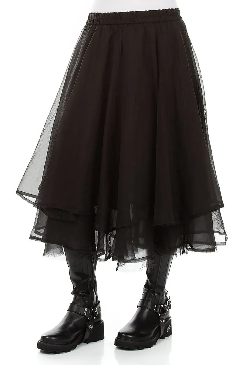 Layered Black Silk Chiffon Skirt