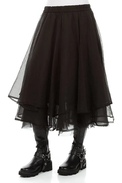 Layered Black Silk Chiffon Skirt