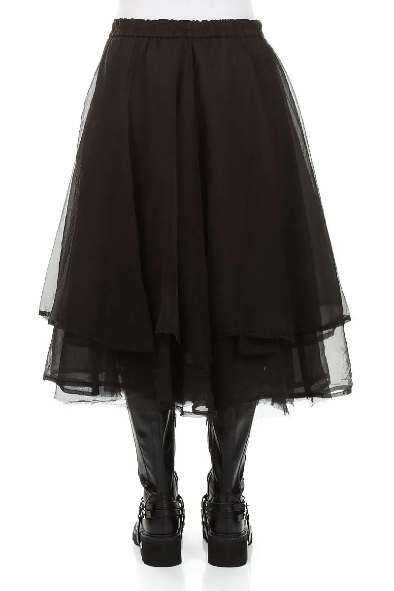 Layered Black Silk Chiffon Skirt