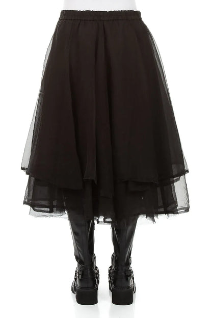 Layered Black Silk Chiffon Skirt