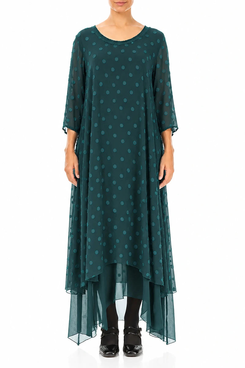 Layered Dotty Deep Turquoise Silk Dress 1