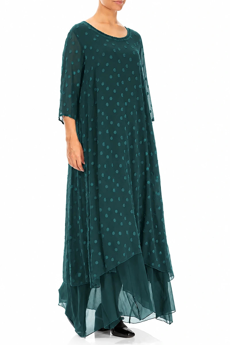 Layered Dotty Deep Turquoise Silk Dress