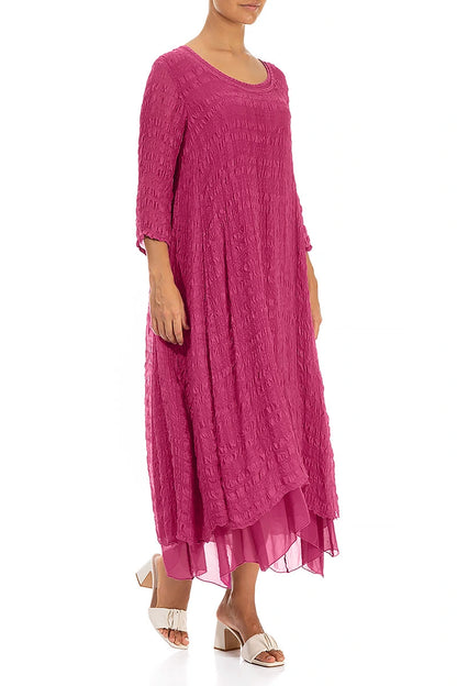 Layered Fuchsia Textured Light Silk Dress 4