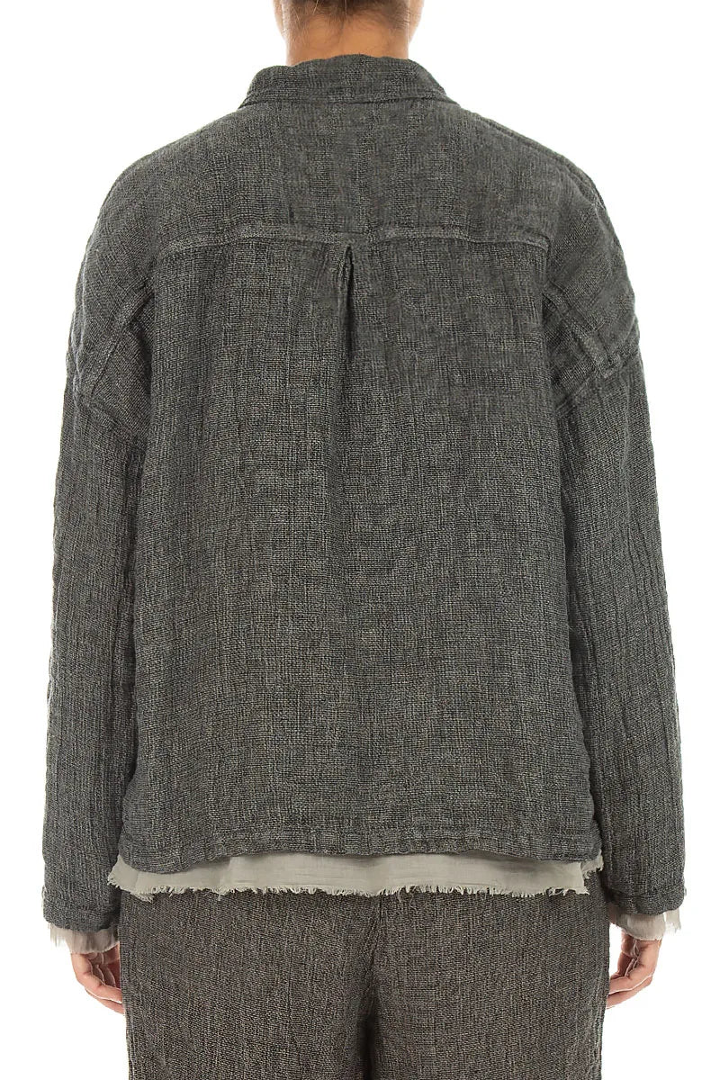 Layered Olive Grey Mélange Linen Shirt