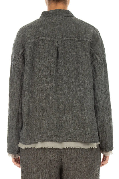 Layered Olive Grey Mélange Linen Shirt