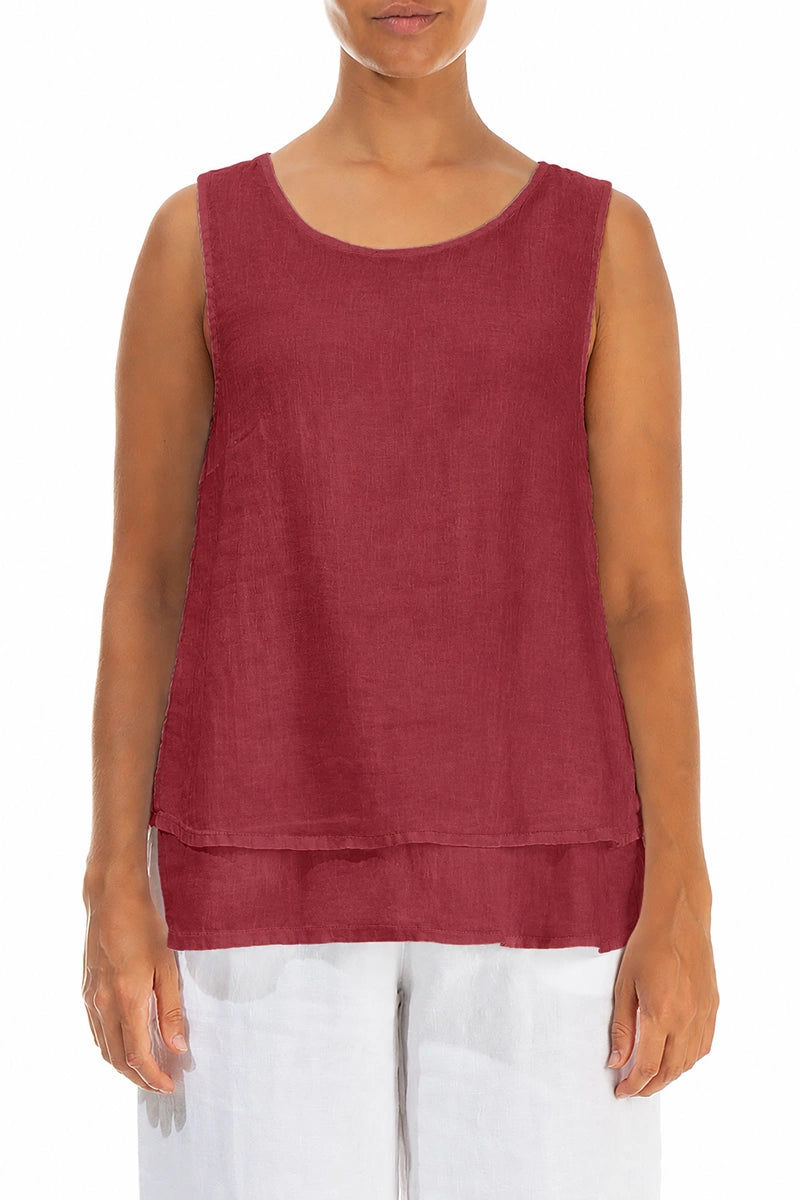 Layered Sleeveless Antique Ruby Gauze Linen Top 1