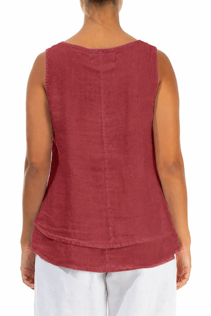 Layered Sleeveless Antique Ruby Gauze Linen Top 2