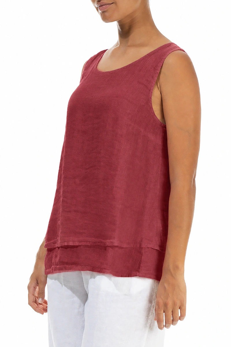 Layered Sleeveless Antique Ruby Gauze Linen Top 3