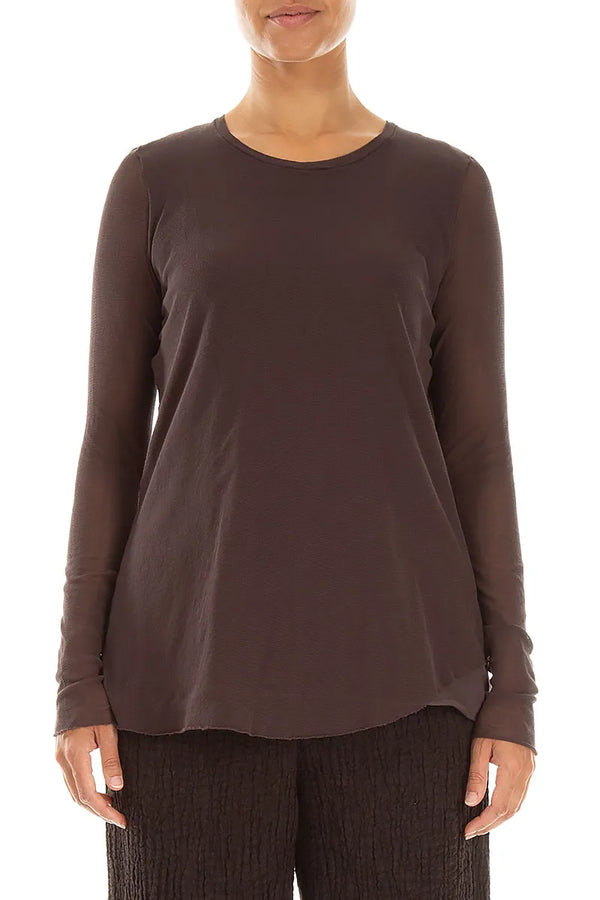 Layered Truffle Brown Mesh Cotton Top 1
