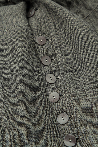 Long Buttonline Olive Grey Mélange Linen Jacket