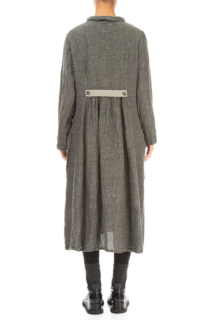 Long Buttonline Olive Grey Mélange Linen Jacket