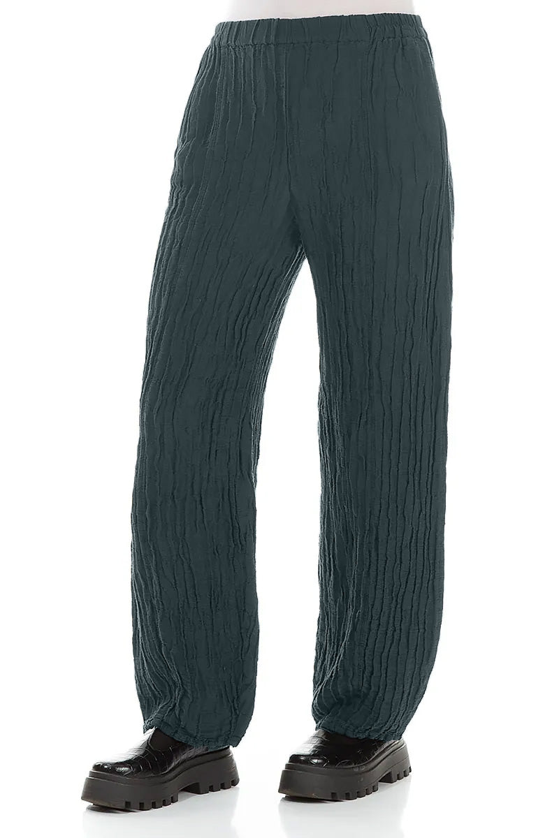 Long Slate Crinkled Trousers