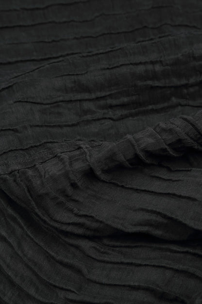 Long Sleeve Balloon Crinkled Black Silk Linen Dress 5