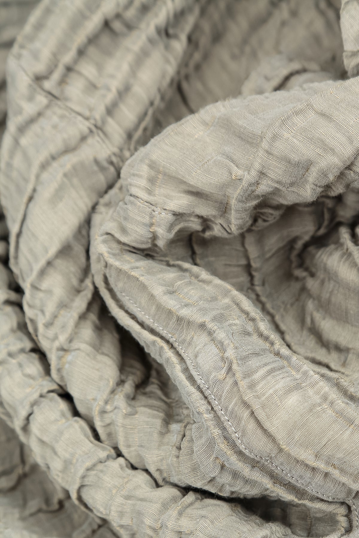 Long Sleeve Balloon Crinkled Olive Grey Silk Linen Dress 5