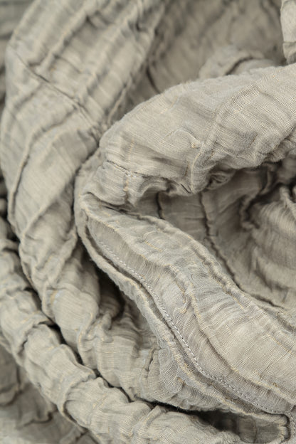 Long Sleeve Balloon Crinkled Olive Grey Silk Linen Dress 5