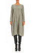 Long Sleeve Balloon Crinkled Olive Grey Silk Linen Dress 1