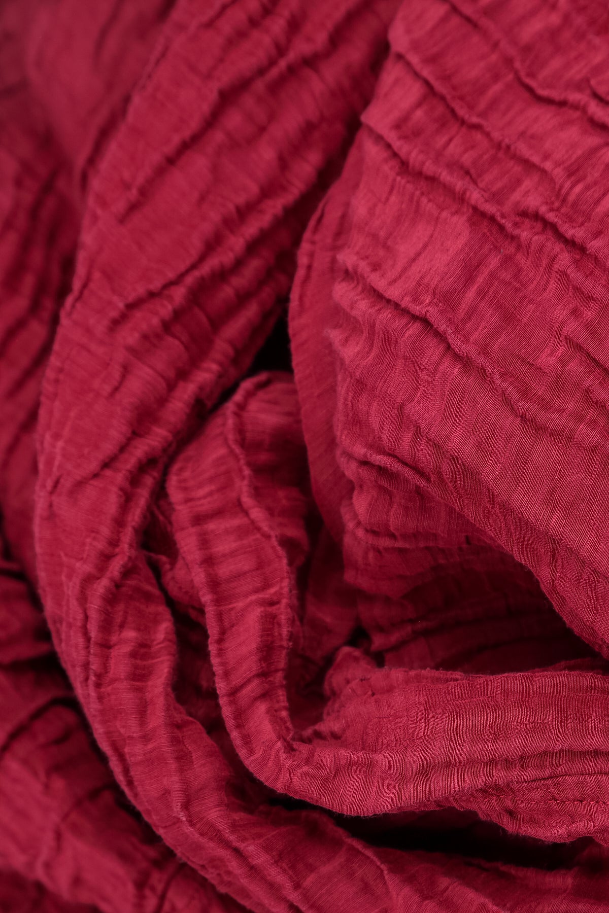 Long Sleeve Balloon Crinkled Ruby Silk Linen Dress 5