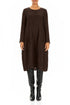 Long Sleeve Balloon Crinkled Truffle Brown Silk Linen Dress 1