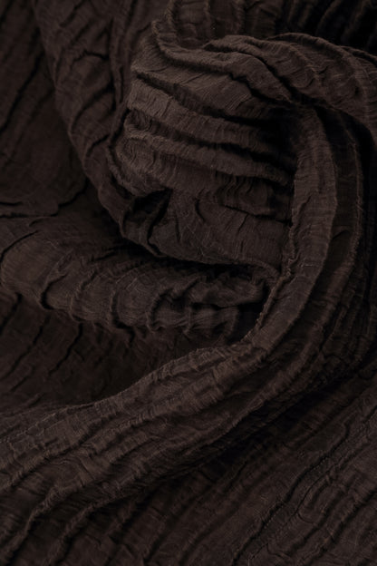 Long Sleeve Balloon Crinkled Truffle Brown Silk Linen Dress 5