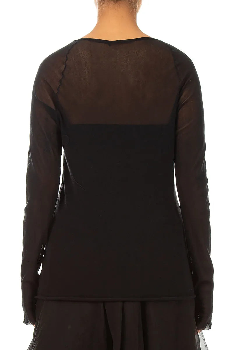 Long Sleeve Black Mesh Soft Cotton Top 2