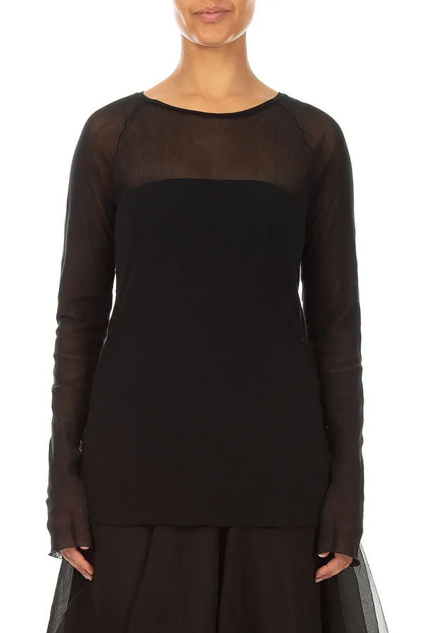 Long Sleeve Black Mesh Soft Cotton Top 1