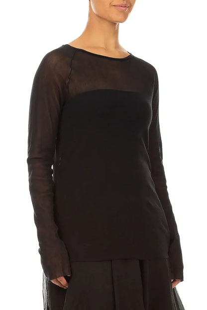 Long Sleeve Black Mesh Soft Cotton Top