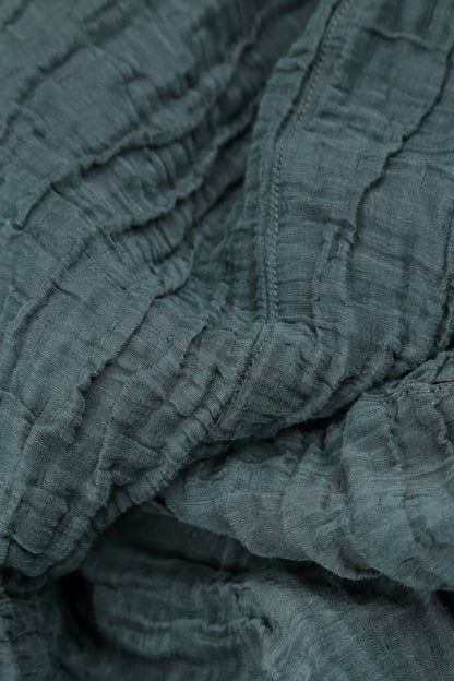 Long Sleeves Balloon Crinkled Slate Silk Linen Dress